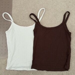 garage brown & white tank tops